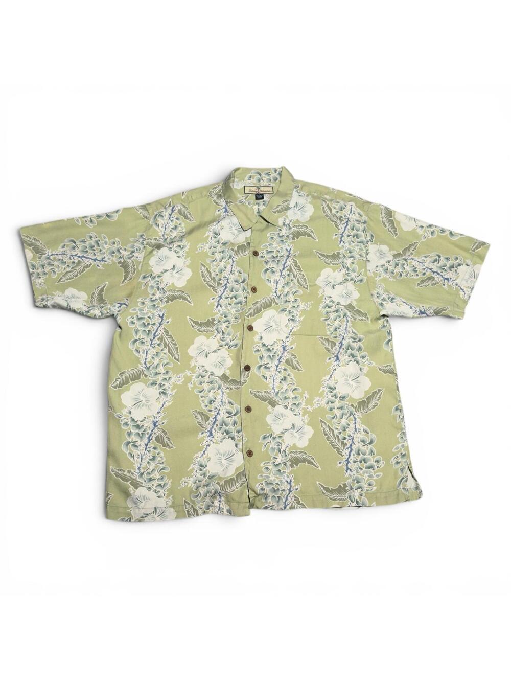 Vintage Tommy Bahama Men's Silk Green Floral Hawaiian Shirt Large
